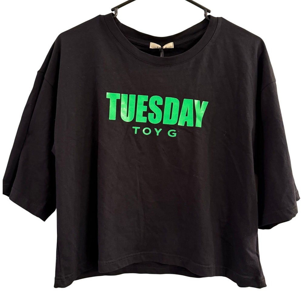 Toy G Pinko Womens Tuesday Graphic Cropped T-Shirt Black Green Size Large NWT